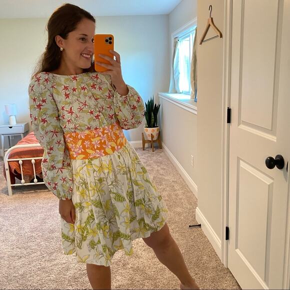 Coco Shop Floral Cotton Poplin Long Sleeve Mini Dress Small - Picture 4 of 14